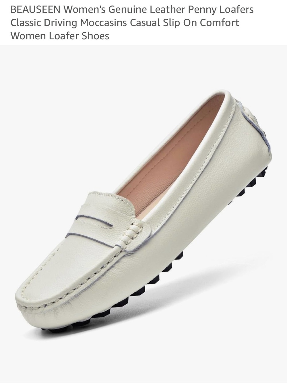Women's Viral Amazon BEAUSEEN genuine leather beige driving loafers sz 6.5